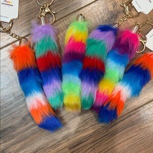 Rainbow Faux Fur Keychain Purse or Bag Charm Pom Pom